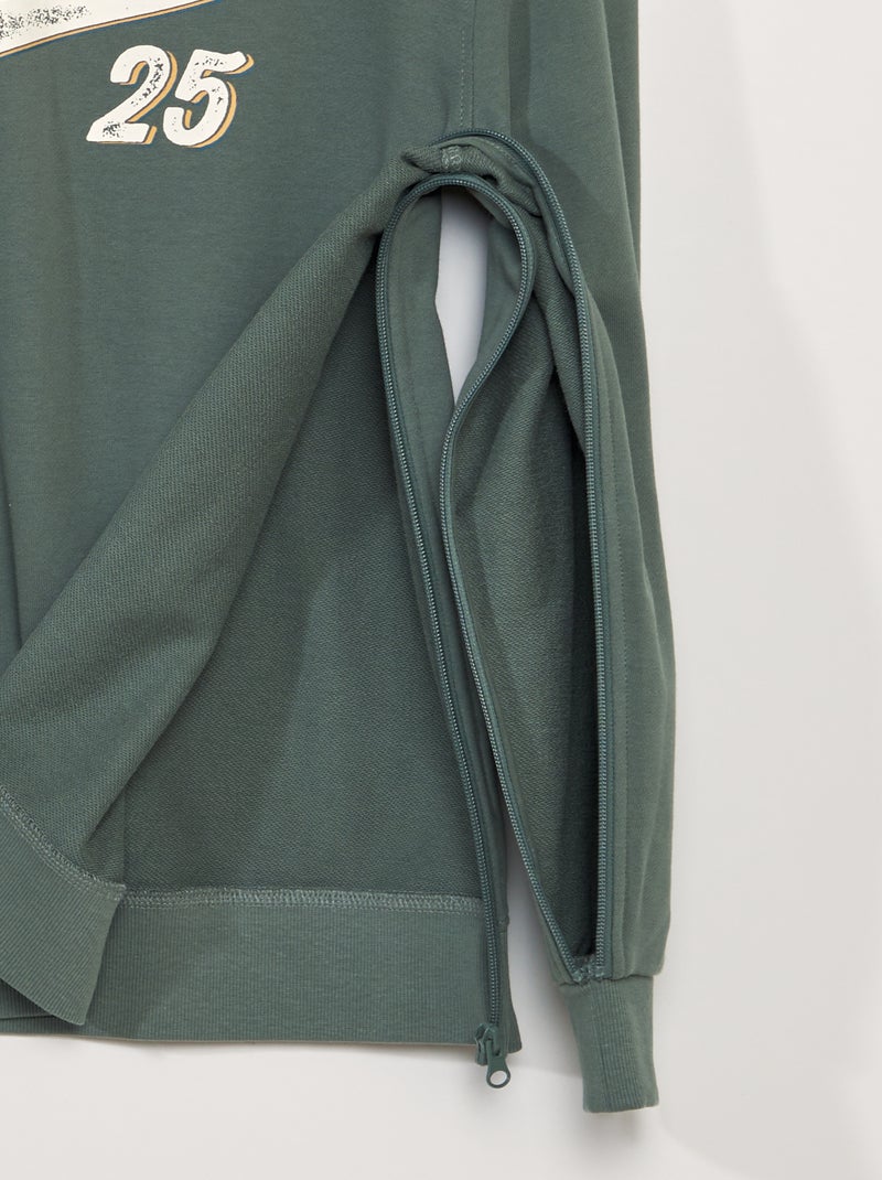 Molleton sweatshirt met print - gemakkelijk aan te trekken collectie KAKI - Kiabi