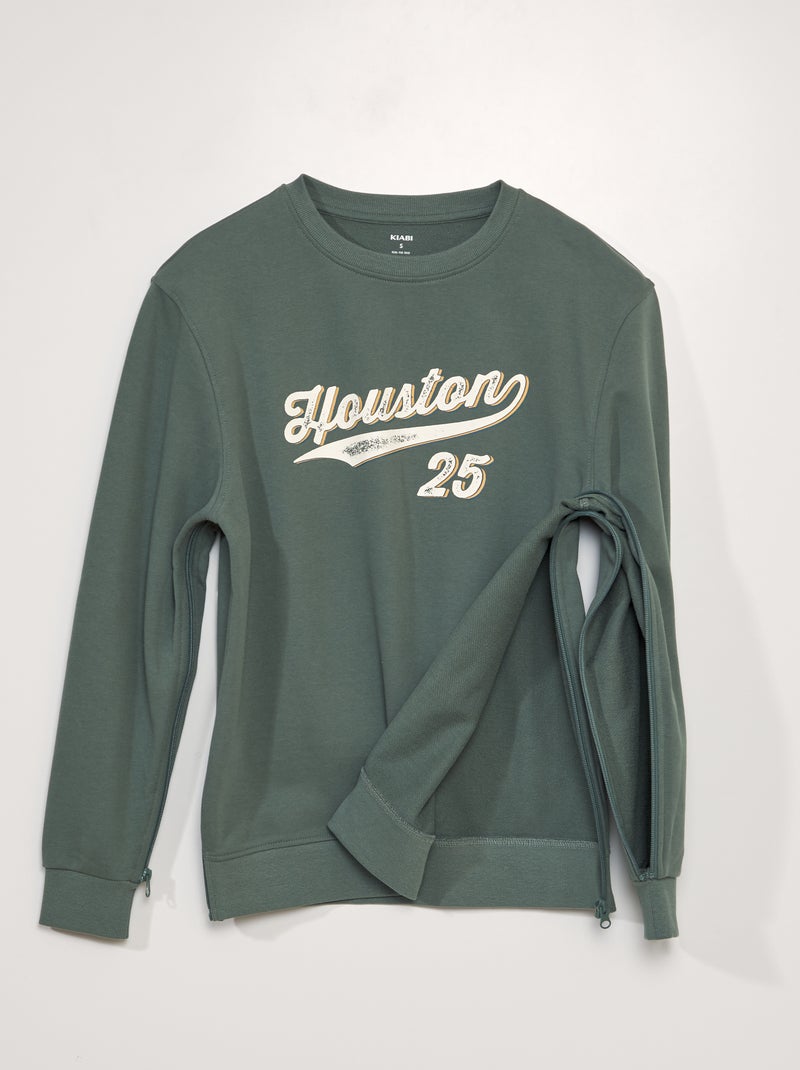Molleton sweatshirt met print - gemakkelijk aan te trekken collectie KAKI - Kiabi