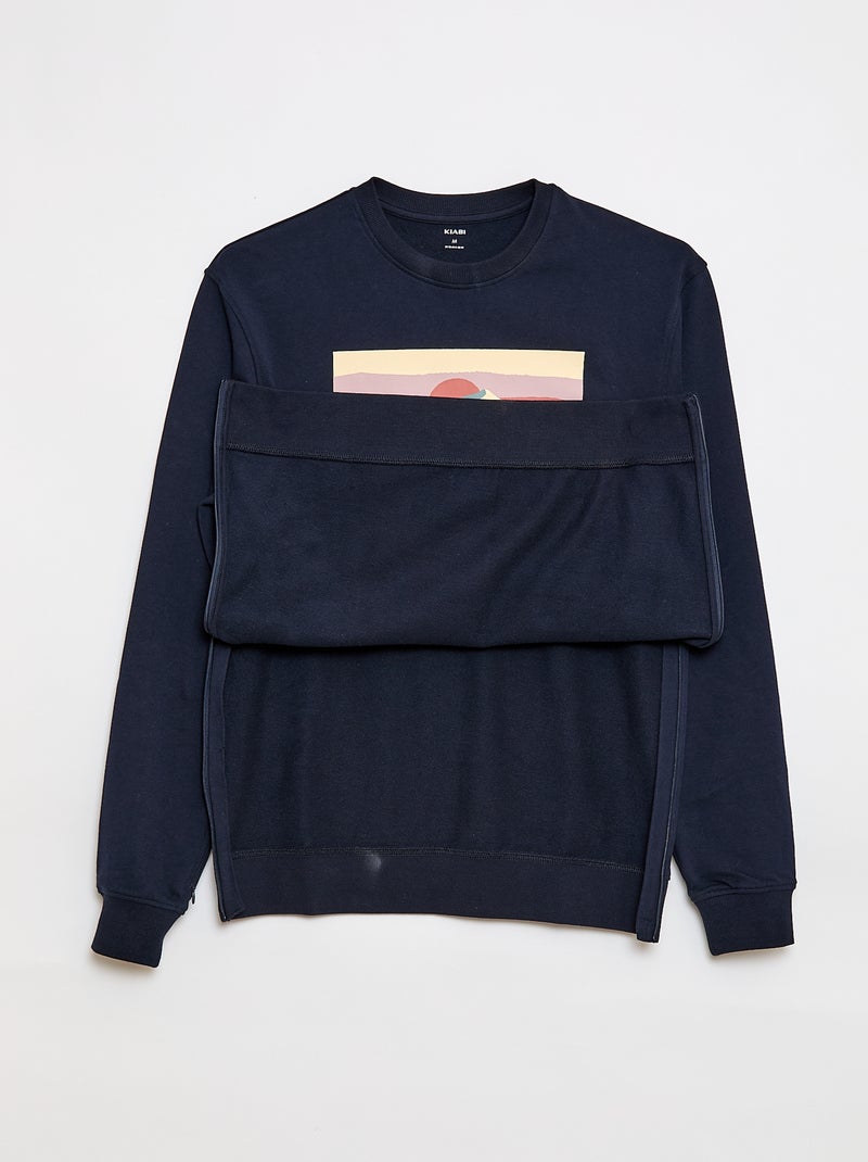 Molton sweater met print - Gemakkelijk aan te trekken Blauw - Kiabi