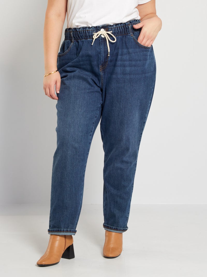 Mom-fit jeans met elastische tailleband BLAUW - Kiabi