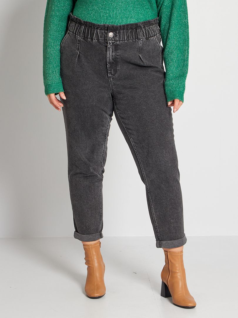 Mom-fit jeans met elastische tailleband ZWART - Kiabi