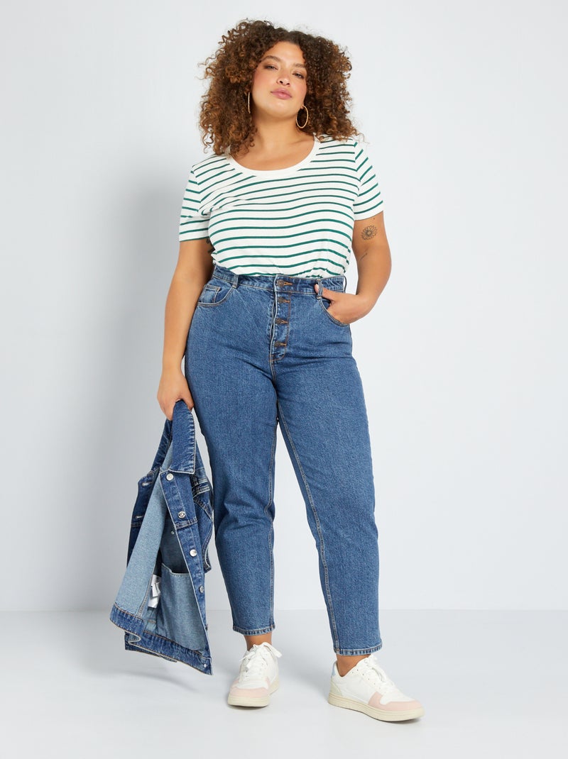 Mom-fit jeans met hoge taille en 5 zakken - L32 BLAUW - Kiabi