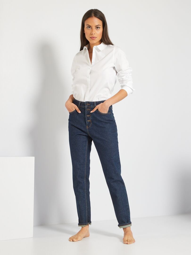 Mom-fit jeans met hoge taille L30 BLAUW - Kiabi