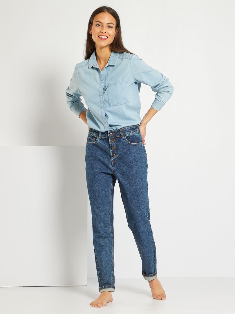 Mom-fit jeans met hoge taille L32 BLAUW - Kiabi