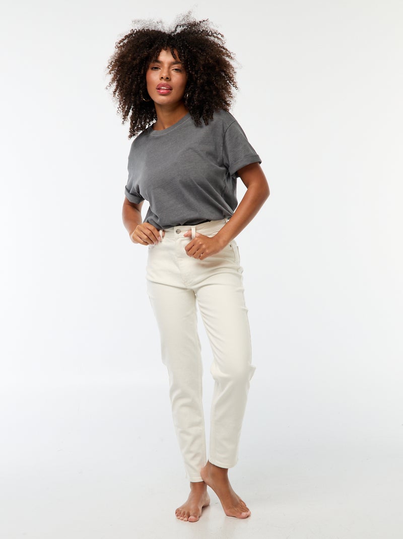 Mom-fit jeans met vijf zakken L34 Wit - Kiabi