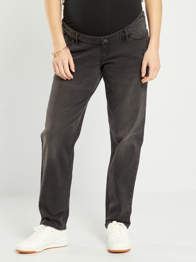 Mom-fit zwangerschapsjeans met stretch ZWART - Kiabi