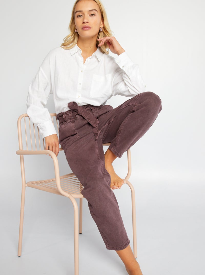 Mom jeans met riem donkerpaars - Kiabi