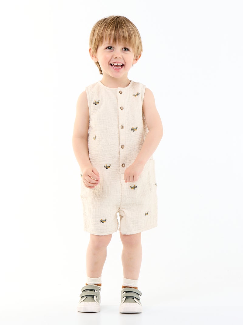 Mouwloos boxpakje van mousseline katoen Beige - Kiabi