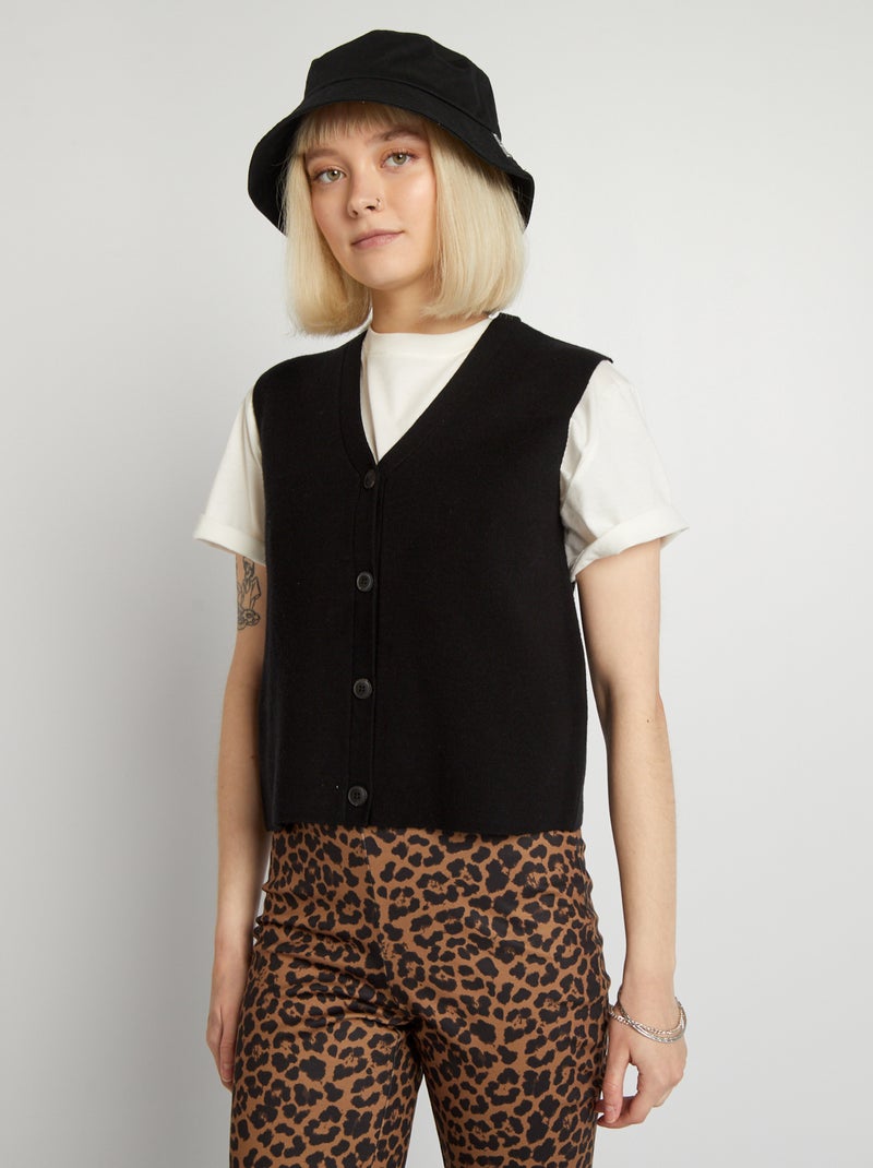 Mouwloos, gebreid vest zwart - Kiabi