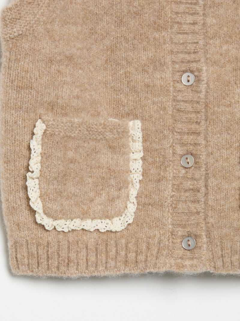 Mouwloos gilet met geborduurde zakken Bruin - Kiabi