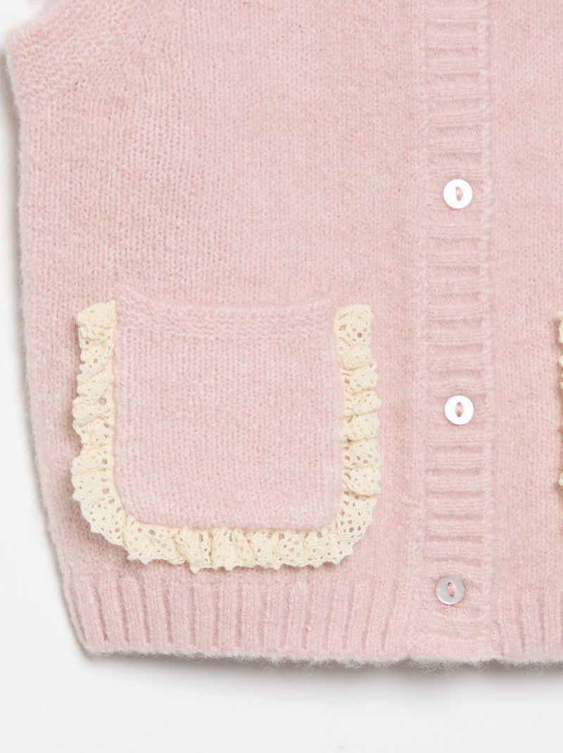 Mouwloos gilet met geborduurde zakken Rose - Kiabi