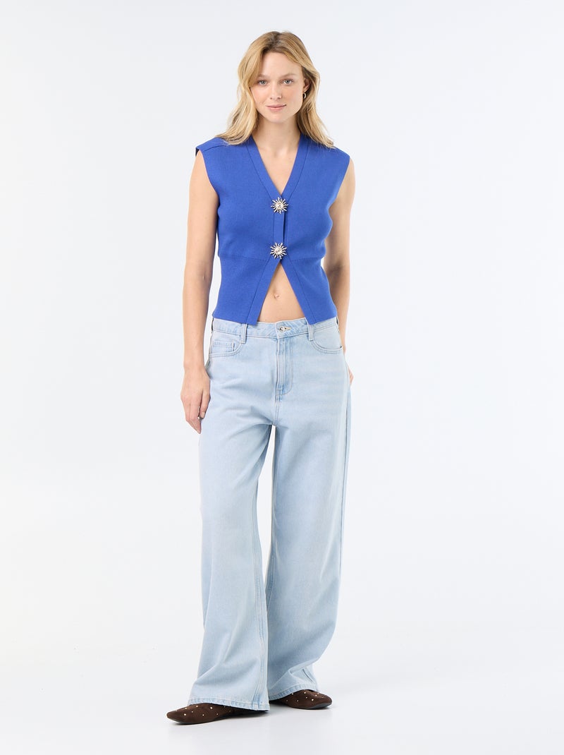 Mouwloos gilet met goudkleurige knopen Blauw - Kiabi
