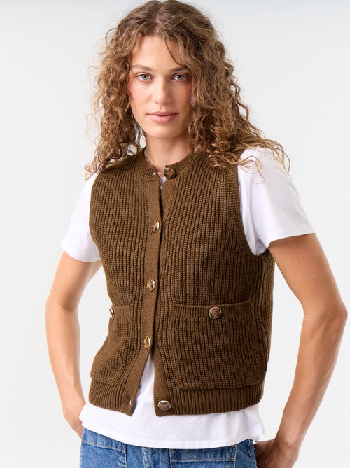 Mouwloos gilet met ronde hals van grof gebreid - Kiabi Mouwloos gilet met ronde hals van grof gebreid - Kiabi