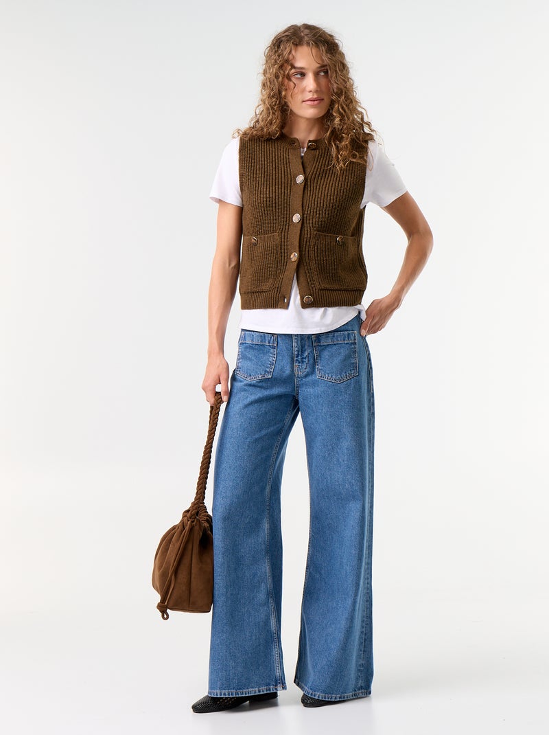 Mouwloos gilet met ronde hals van grof gebreid Bruin - Kiabi