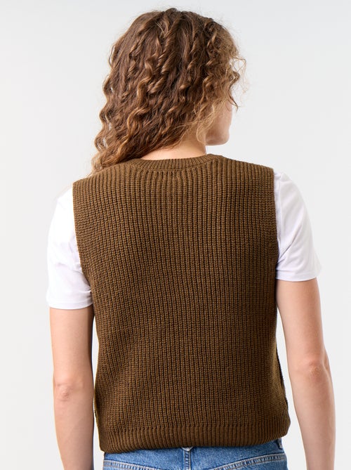 Mouwloos gilet met ronde hals van grof gebreid - Kiabi Mouwloos gilet met ronde hals van grof gebreid - Kiabi