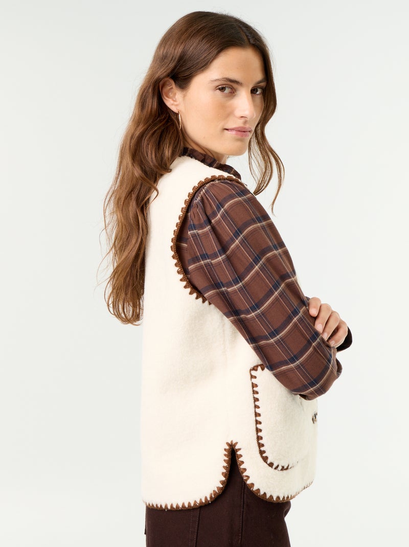 Mouwloos gilet met schapenvachteffect Biege - Kiabi