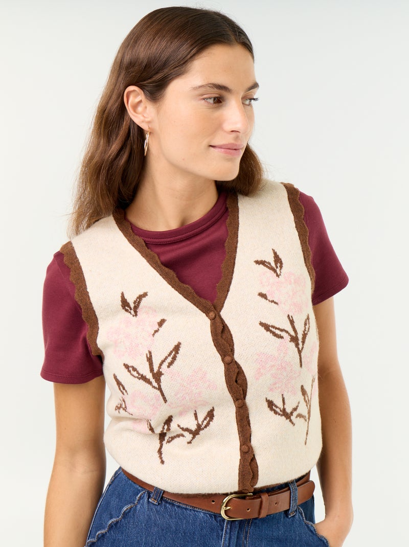 Mouwloos gilet met V-hals Biege - Kiabi