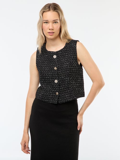 Mouwloos giletje van tweedstof met sierknopen - Kiabi