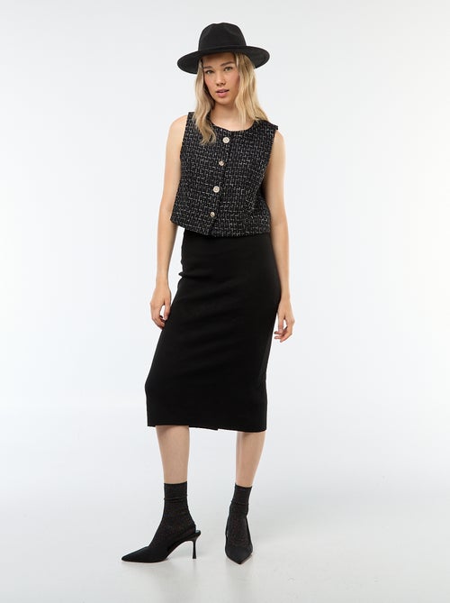 Mouwloos giletje van tweedstof met sierknopen - Kiabi