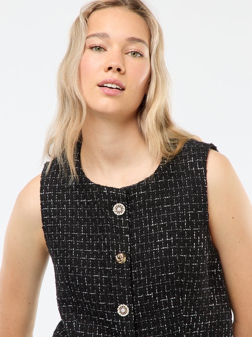 Mouwloos giletje van tweedstof met sierknopen - Kiabi