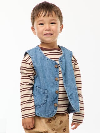 Mouwloos jasje met geribbeld spijkerstofeffect