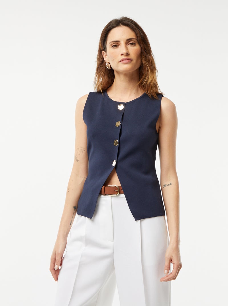 Mouwloos jasje met goudkleurige knopen Blauw - Kiabi