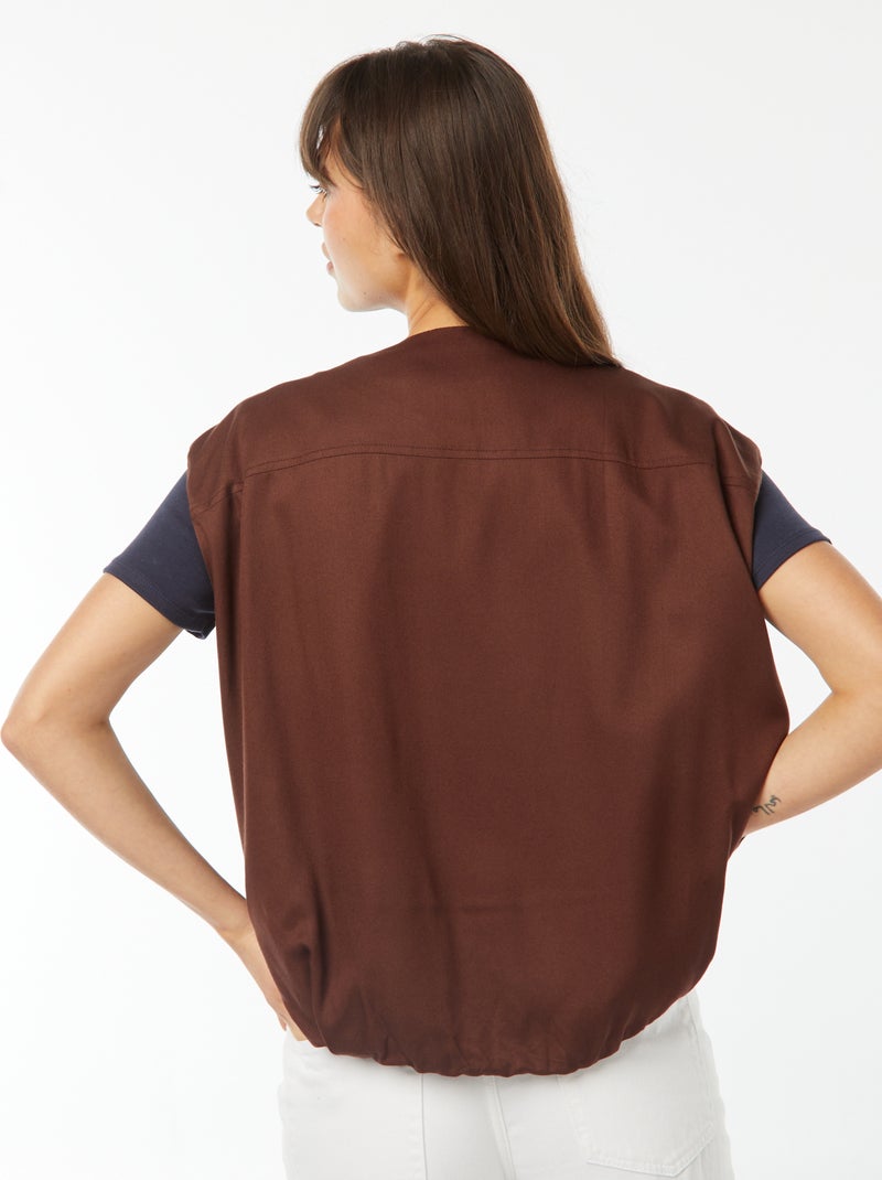 Mouwloos jasje van satijnachtige stof met rits bruin - Kiabi