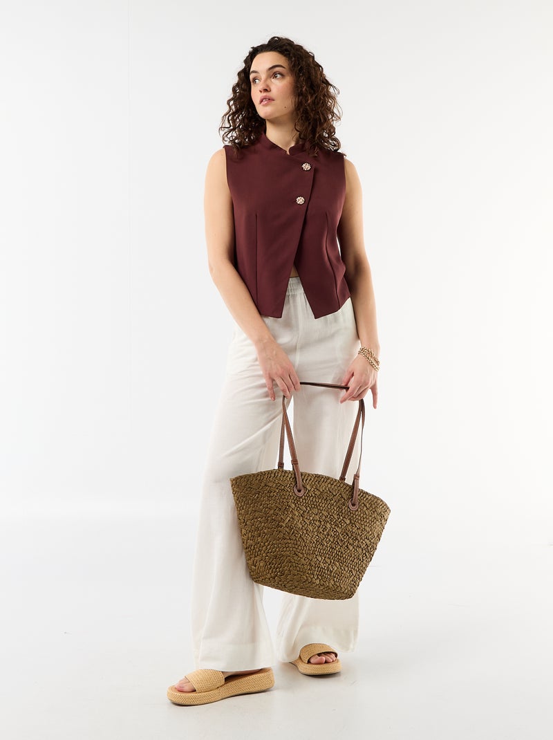 Mouwloos kostuumgilet met asymmetrische opening Bruin - Kiabi