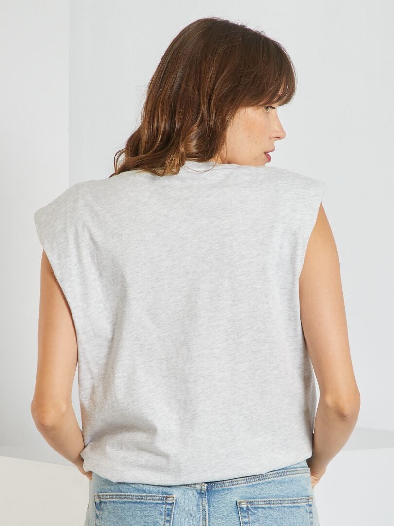 Mouwloos shirt met campusprint GRIJS - Kiabi