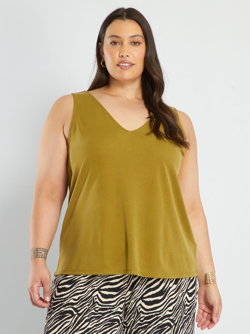 Mouwloos shirt met V-hals GROEN - Kiabi