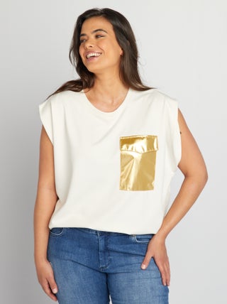 Mouwloos T-shirt met goudkleurig zakje