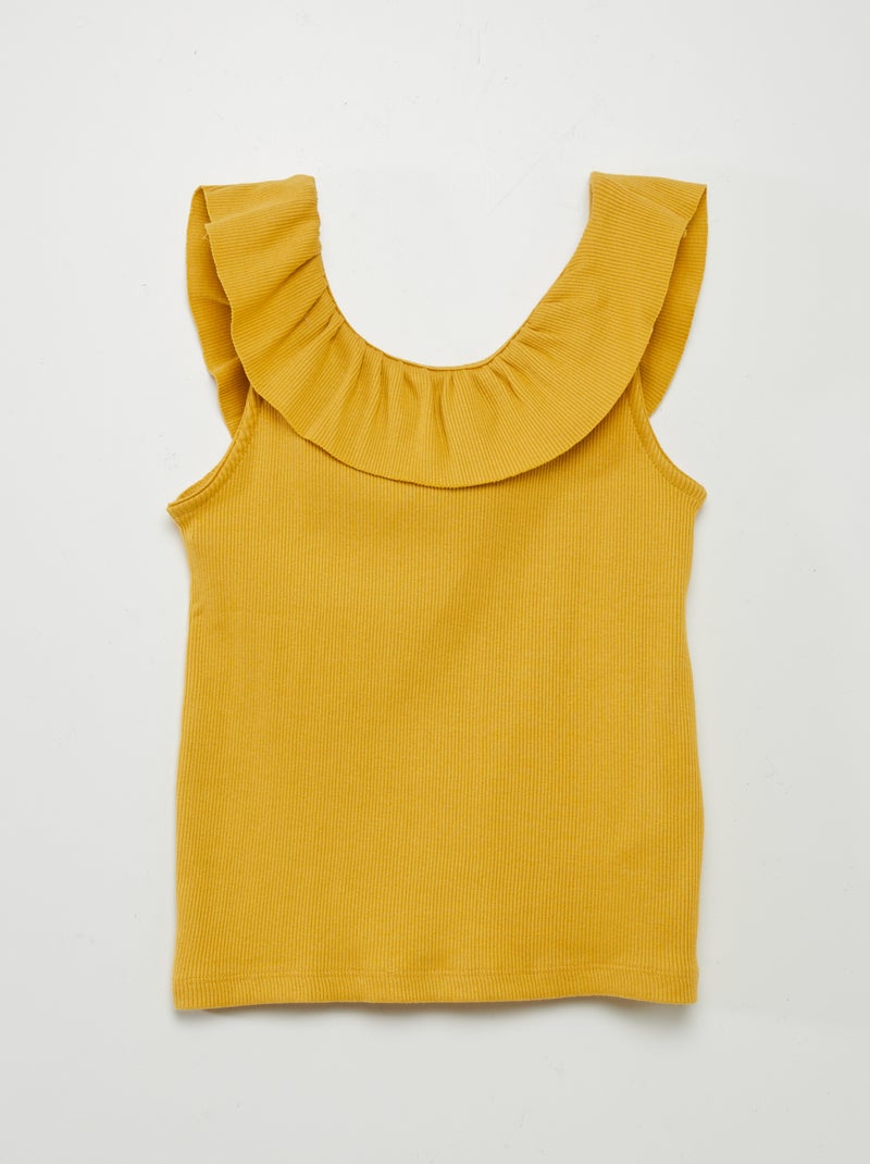 Mouwloos T-shirt met ruches langs de hals GEEL - Kiabi