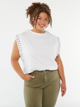 Mouwloos T-shirt met studs rond de mouwinzet