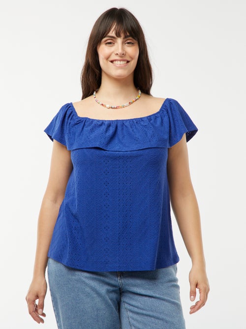 Mouwloos T-shirt van Engels kant met grote volant aan de hals - Kiabi
