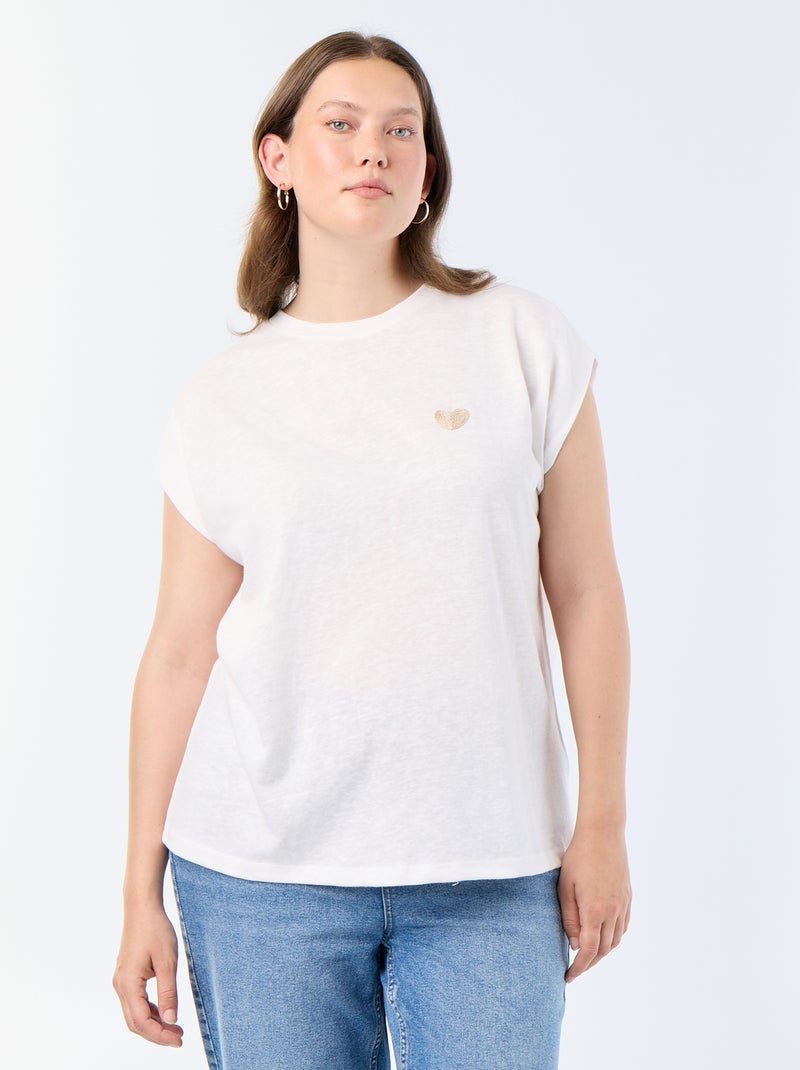 Mouwloos T-shirt van jerseytricot met klein borstborduurwerk Biege - Kiabi