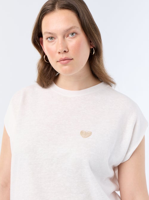 Mouwloos T-shirt van jerseytricot met klein borstborduurwerk - Kiabi