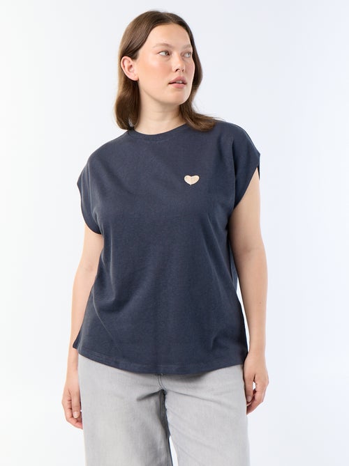 Mouwloos T-shirt van jerseytricot met klein borstborduurwerk - Kiabi