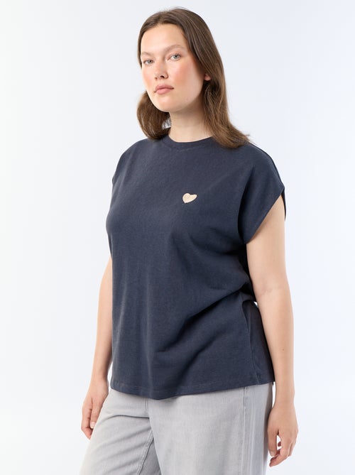 Mouwloos T-shirt van jerseytricot met klein borstborduurwerk - Kiabi