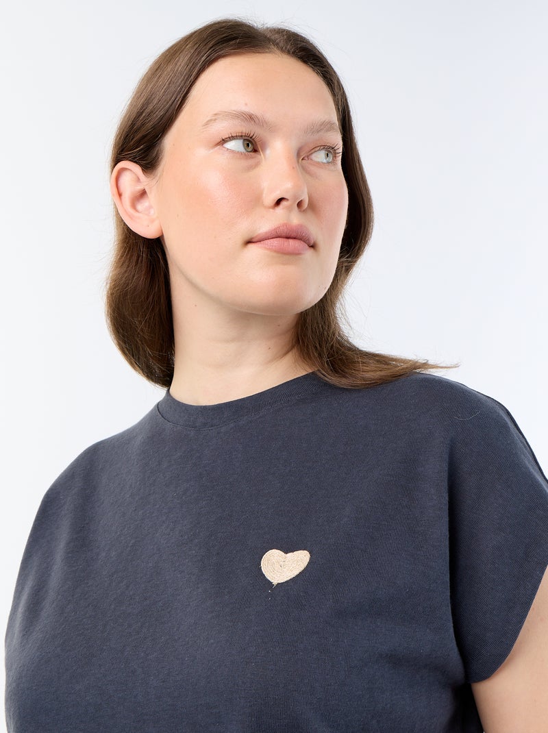Mouwloos T-shirt van jerseytricot met klein borstborduurwerk Blauw - Kiabi