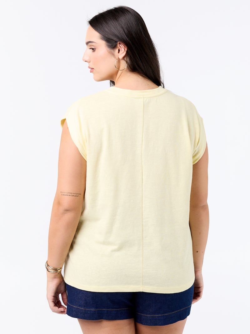 Mouwloos T-shirt van jerseytricot met klein borstborduurwerk Geel - Kiabi