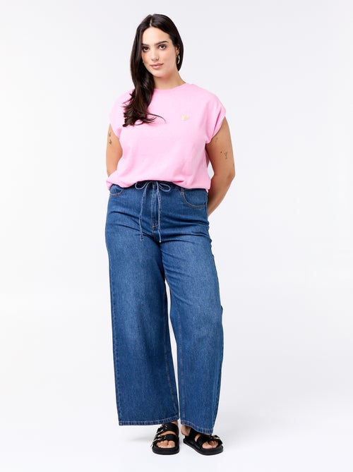 Mouwloos T-shirt van jerseytricot met klein borstborduurwerk - Kiabi