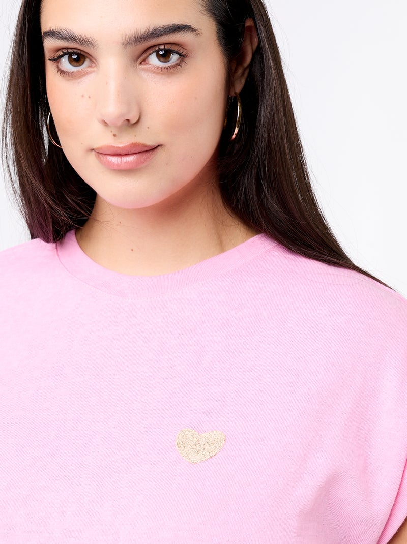 Mouwloos T-shirt van jerseytricot met klein borstborduurwerk Rose - Kiabi
