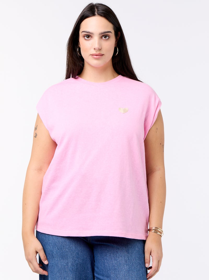 Mouwloos T-shirt van jerseytricot met klein borstborduurwerk Rose - Kiabi
