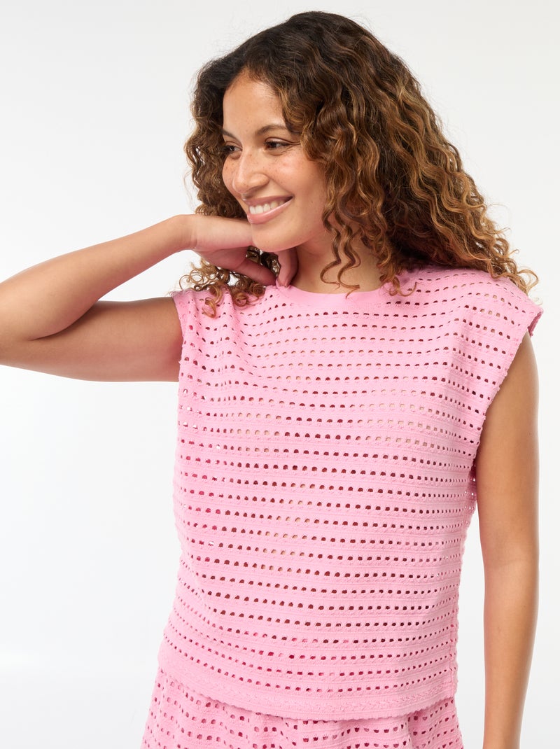 Mouwloos T-shirt van opengewerkt haakwerk Rose - Kiabi