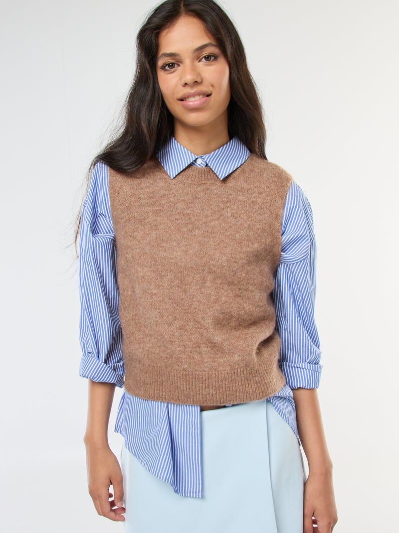Mouwloos truitje van tricot Biege - Kiabi