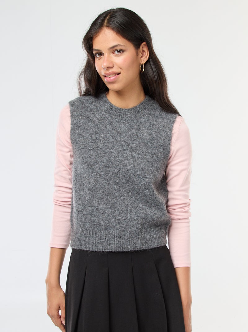 Mouwloos truitje van tricot Grijs - Kiabi