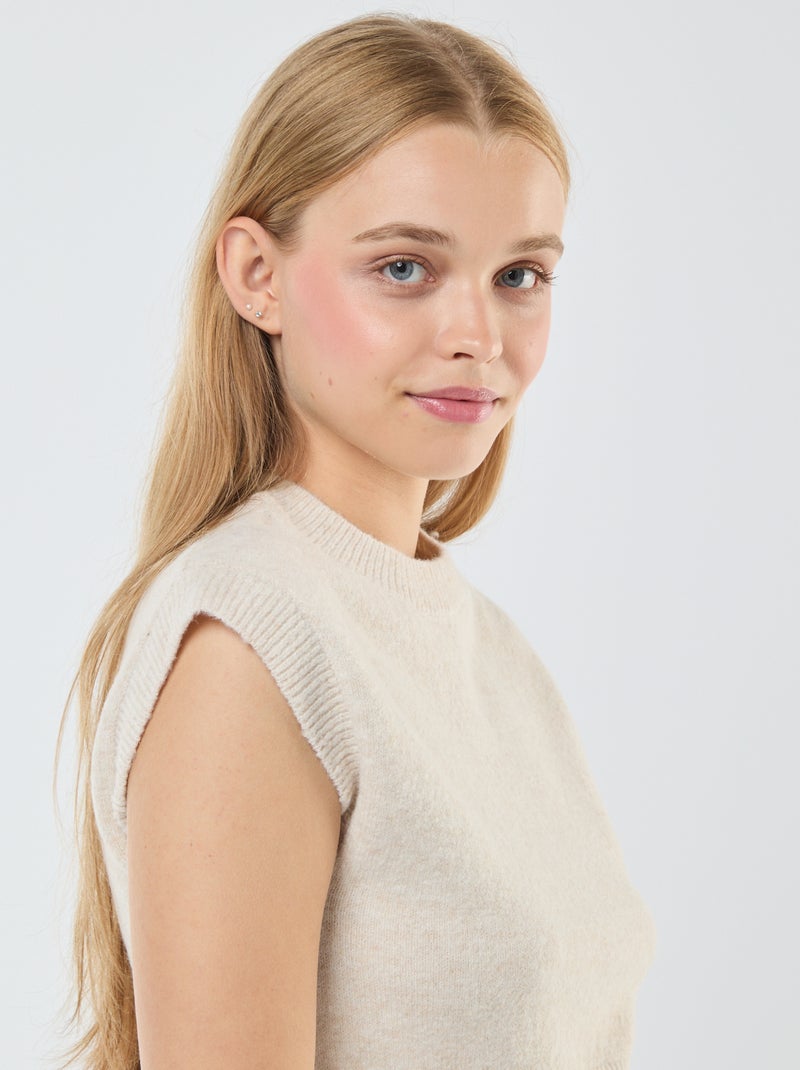 Mouwloos truitje van warm tricot Biege - Kiabi