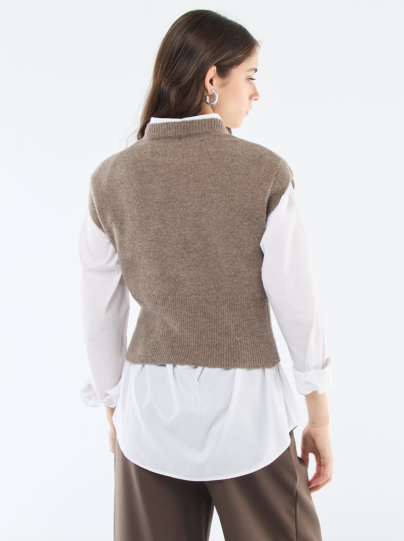 Mouwloos truitje van warm tricot Bruin - Kiabi