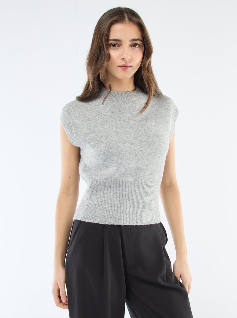Mouwloos truitje van warm tricot Grijs - Kiabi