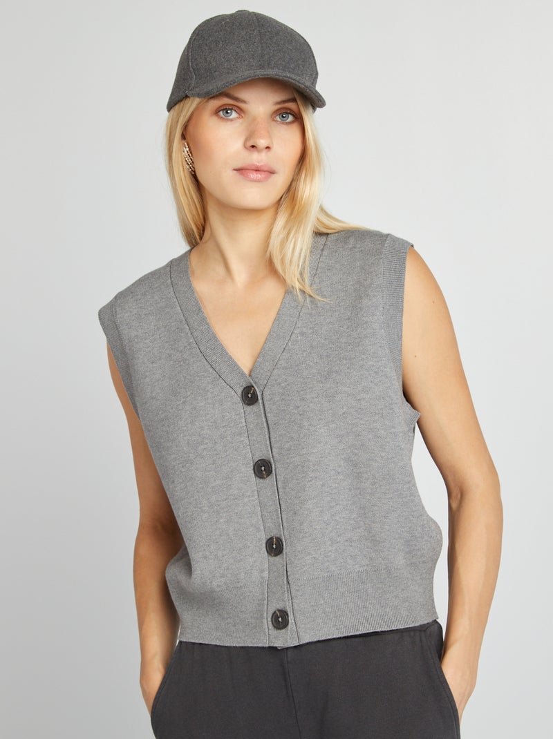 Mouwloos vest met V-hals GRIJS - Kiabi